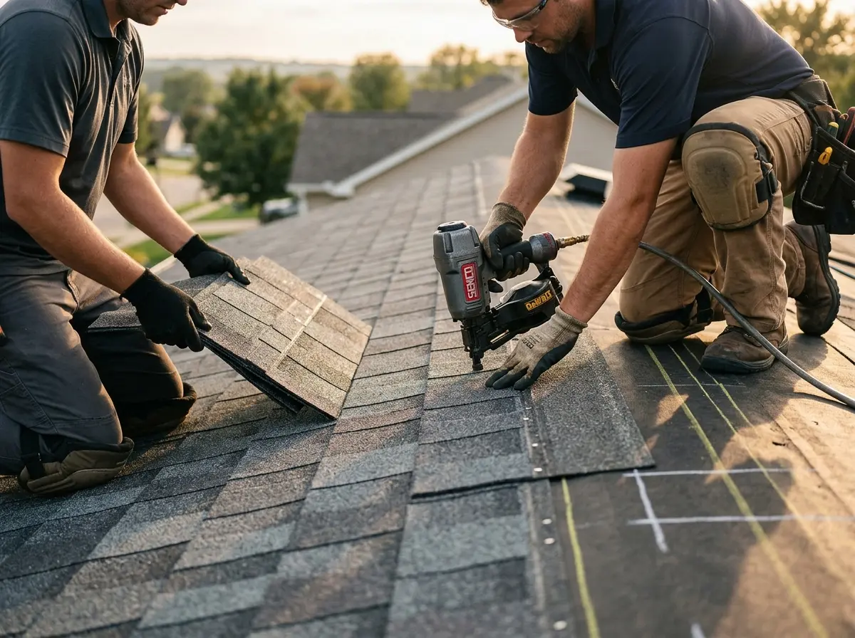Professional roofer working on a residential roof in Kapaa
